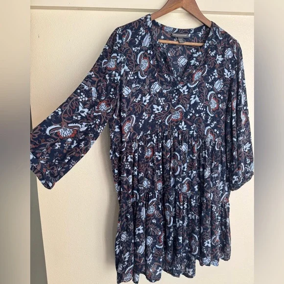 A Pea in the Pod Maternity Navy Floral Tiered Babydoll Mini Dress Medium - Picture 3 of 8